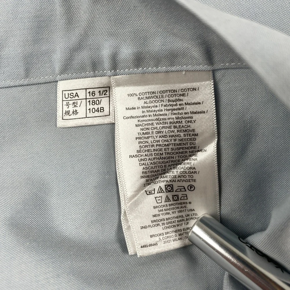 Brooks Brothers Shirt Mens 16.5 Blue Madison Fit Long Sleeve‎ Button Down EUC